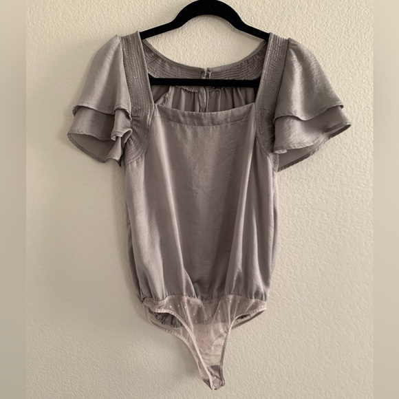 Maxwell, Grey Ruffle Body Suit, Satin, Small - Picture 2 of 5